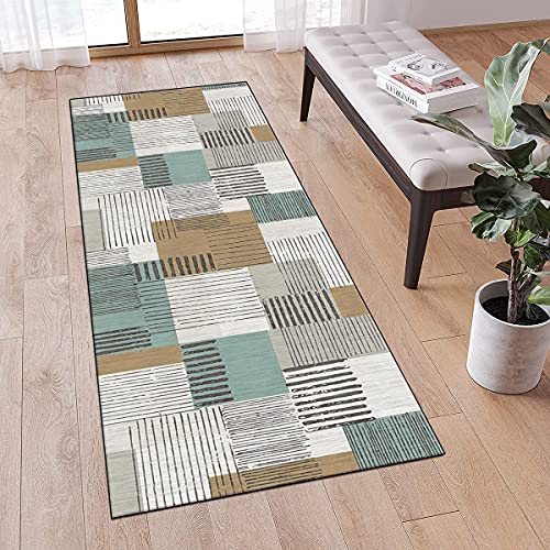 MONECER Teppichläufer rutschfest Meterware 100x400cm Grau Braun Grün Patchwork Dünner Waschbar Flur Läufer Schlafzimmer Korridor Teppich Läufer Flur Lang, Anpassbare Größe, 40-120cm Breit von MONECER