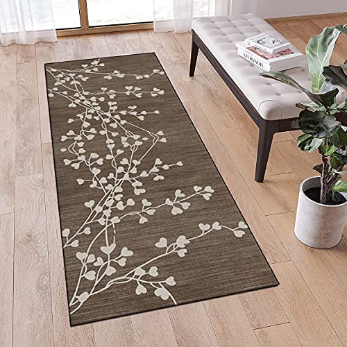 MONECER Teppichläufer rutschfest Meterware 70x200cm Braun Vintage Blatt Muster Dünner Waschbar Läufer Teppich Flur Schlafzimmer Korridor Küchenläufer Teppich Lang, Anpassbare Größe, 40-120cm Breit von MONECER
