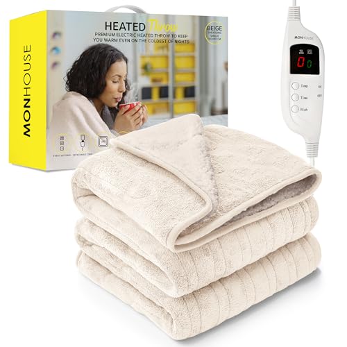 MONHOUSE Beheizter uberwurf - Heizdecke - Digitalregler - Timer Bis Zu 9 Stunden, 9 Warmeeinstellungen, Automatische Abschaltung - Maschinenwaschbar - Einzel 130X160cm - Beige Shearling von MONHOUSE