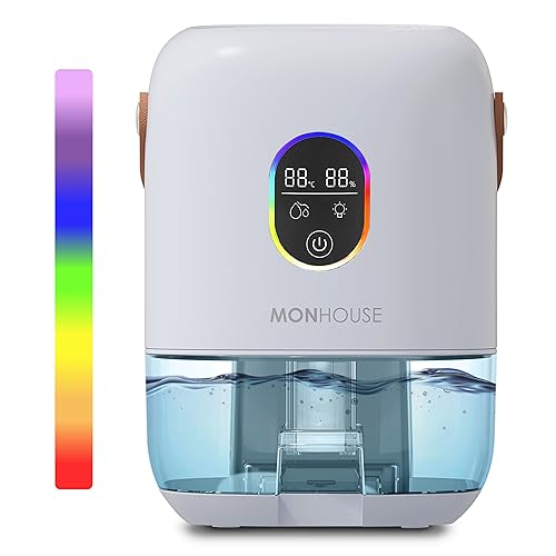 MONHOUSE Luftentfeuchter – 1000 ml – Ultra Leiser Elektrischer Feuchtigkeitsabsorber – 7 Buntes Nachtlicht, 2 Arbeitsmodi, Touchscreen, Feuchtigkeit, Temperaturanzeige – Weiss von MONHOUSE