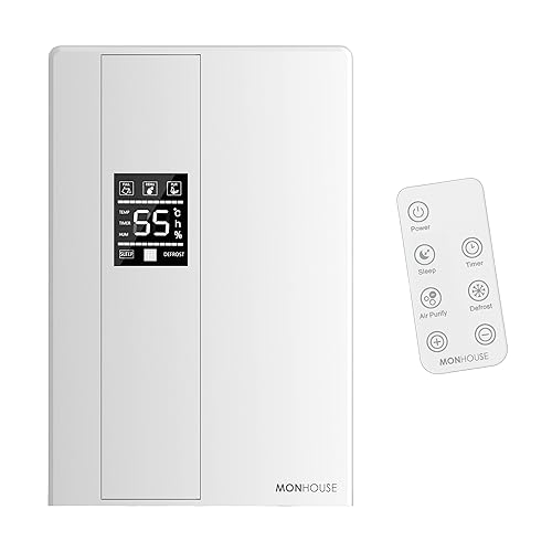 MONHOUSE Luftentfeuchter Fur Zu Hause – 2200-ml-Tank – Fernbedienung, Schlaf- Und Abtaumodus, Led-Anzeige, 24-Stunden-Timer Und Automatische Abschaltung – Elektrischer Feuchtigkeitsabsorber - Weiss von MONHOUSE