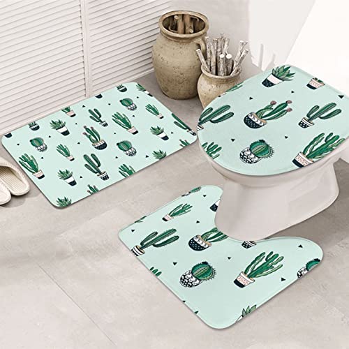 Anti-Rutsch-Pad für Badezimmer, Motiv: grüner Kaktus, U-Form, Teppich, WC-Sitzdeckel, Anti-Rutsch-Pad, 3 Stück von MONIKAR