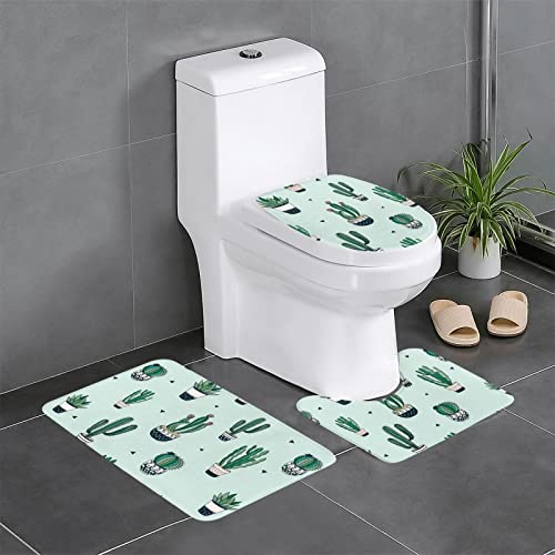 Badezimmermatten-Set, Motiv: grüner Kaktus, 3-teilig, Teppich, WC-Sitz, Deckelbezug, rutschfeste Matte von MONIKAR