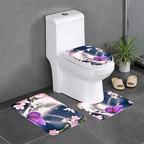 Badezimmermatten-Set mit Blumenmotiv, 3-teilig, Teppich, WC-Sitz, Deckelbezug, rutschfeste Matte von MONIKAR