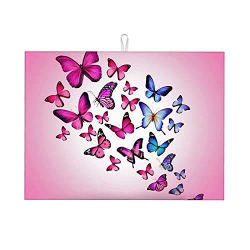 Pink Butterflies Küchen-Abtropfmatte, ultra-saugfähige Mikrofaser-Abtropfmatte von MONIKAR