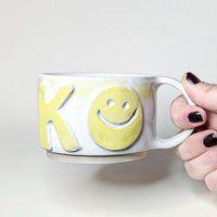 Getöpferte Tasse Ko Oder Ok Mit Smiley Aus Keramik Getöpfert 200 Ml; Kaffeetasse Statement Witzig; Henkeltasse Büro; Geschenk Kollege von MONIYceramics