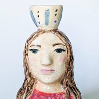 Kerzenhalter Kopf Aus Keramik, Frau Mit Langen Braunen Haaren, Handmade von MONIYceramics