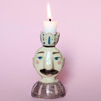 Kerzenhalter Mann Mit Schnurrbart Aus Keramik, Hergestellt in Deiner Lieblingsfarbe von MONIYceramics