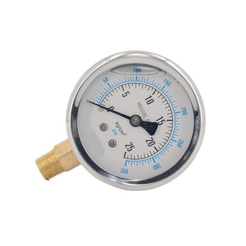 PT1/4"-Gewinde YN60 2,5" 60 mm Messingwerk Edelstahlgehäuse Stoßfestes, ölgefülltes Manometer Seismisches Druckmessgerät(7KG) von MONIZMVC