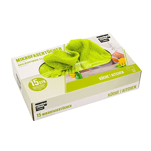 MONKEY CLEAN® 15er BOX Premium Mikrofasertücher KÜCHE • wiederverwendbar • Universell Einsetzbar • 30 x 23 cm Reinigungstücher • Poliertuch • Microfasertuch • Tücher • Wischtuch • Geschirrtücher von MONKEY CLEAN