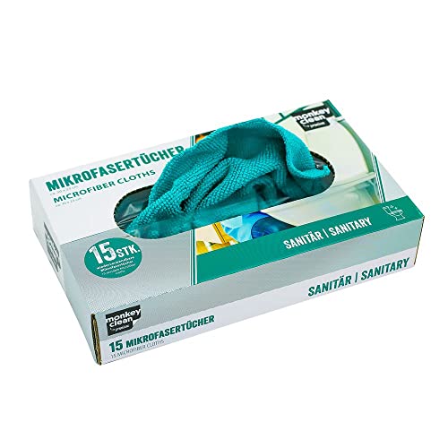 MONKEY CLEAN® 15er Box Premium Mikrofasertücher SANITÄR • wiederverwendbar • Universell Einsetzbar • 30 x 23 cm Reinigungstücher • Poliertuch • Microfasertuch • Tücher • Wischtuch • Geschirrtücher von MONKEY CLEAN