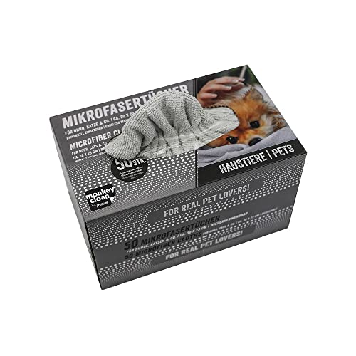MONKEY CLEAN® 50er BOX Premium Mikrofasertücher HAUSTIERE • wiederverwendbar • Universell Einsetzbar • 30 x 23 cm Reinigungstücher • Poliertuch • Microfasertuch • Tücher • Wischtuch • Geschirrtuch von MONKEY CLEAN