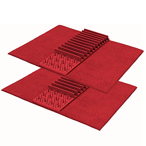 MONKEY CLEAN® Geschirrabtropfset (2er Set) • Faltbares Abtropfgestell • Abtropfmatte mit Abtropfgestell • Geschirrabtropfer • Abtropfablage für Küche • Farbe: Rot von MONKEY CLEAN