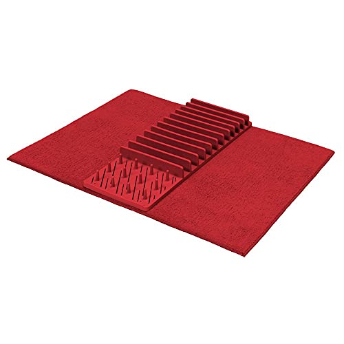 MONKEY CLEAN® Geschirrabtropfset • Faltbares Abtropfgestell • Abtropfmatte mit Abtropfgestell • Geschirrabtropfer • Abtropfablage für Küche • Farbe: Rot von MONKEY CLEAN