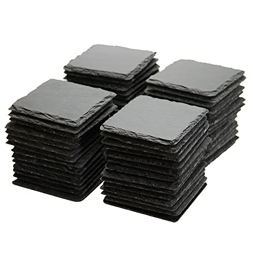 MONKEY SUN 60 Stück 10.2x10.2 cm wunderschöne Schwarze Schieferstein-Untersetzer Bulk quadratische Schieferstein-Untersetzer für Getränke, Bar, Küche, handgefertigte natürliche raue Kanten, 60 Stück von MONKEY SUN