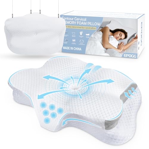 MONKROY Nackenkissen Kopfkissen Memory Foam Kissen Ergonomisches Seitenschläferkissen Orthopädisches Kissen Nackenstützkissen für Seiten, Rücken & Bauchschläfer, Grau+Weiß von MONKROY