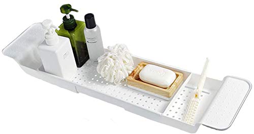 MONODY Ablageschale für Badewanne | Badtisch | geeignet für alle Bad-Accessoires wie Weinglas, Bücher, Handtücher, Waschkugeln, Shampoo, Faltbares Badregal (weiß) von MONODY