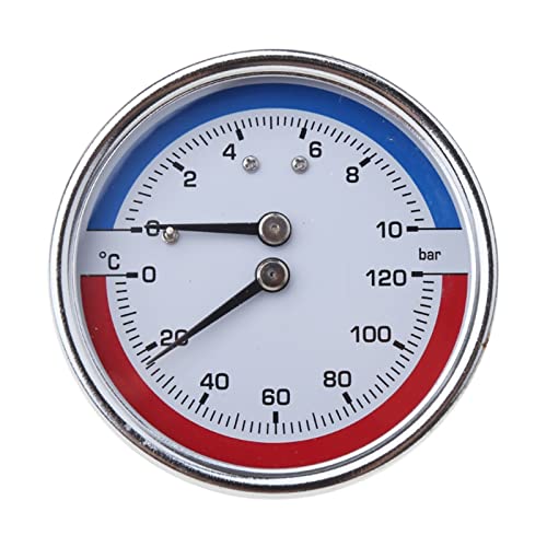 MONOJLY Manometer, kompaktes Thermomanometer, Kesseltemperatur-Manometer, Messung 0–10 bar, 0–120 °C, geeignet für Fußbodenheizung von MONOJLY