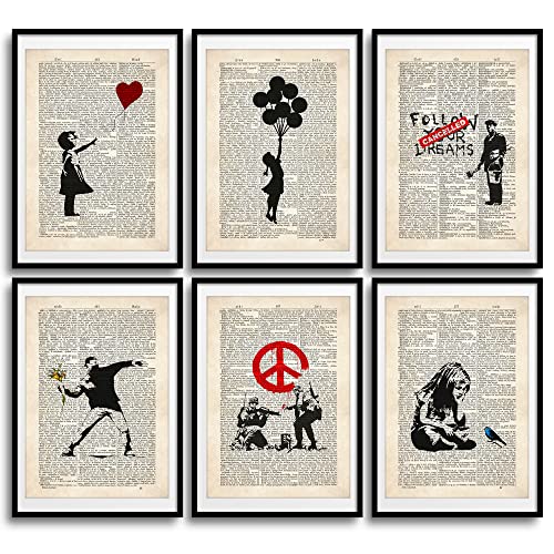 MONOKO® Bansky Bilder Set | Street Art Poster Vintage Kunstdruck | Bilder Wohnzimmer Wandbilder 6x A4 ohne Rahmen von HDmirrorR