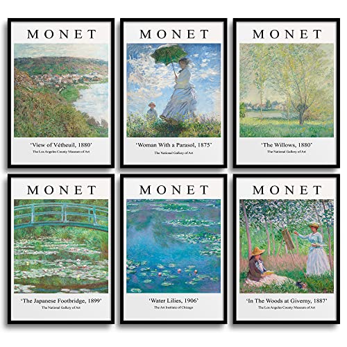 MONOKO® Stilvolles Bilder Set | Monet Poster Vintage Kunstdruck | Wohnzimmer Wandbilder 6x A4 ohne Rahmen von MONOKO