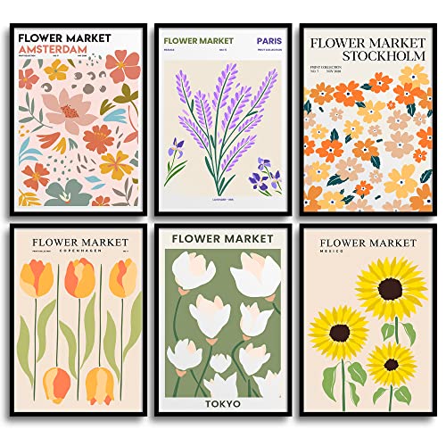 MONOKO® Stilvolles Blumen Bilder Set | Flower Market Poster Vintage Kunstdruck | Wohnzimmer Wandbilder 6x A4 ohne Rahmen von MONOKO