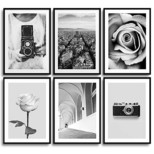 MONOKO® Wandbilder Wohnzimmer Modern | Schwarz Weiß Bilder Schlafzimmer | Poster Set 6x A3 ohne Rahmen von MONOKO