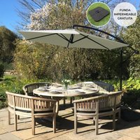 3m freischwingender Sonnenschirm Freischwinger Gartenschirm mit Kippfunktion, Sockel und Hülle im Set Creme - Creme von MONSTER SHOP