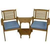 Doppel Gartenbank mit Tisch Loveseat 2-Sitzer Akazie Sitzbank Liebessitz Bank von MONSTER SHOP