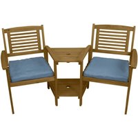 Monster Shop - Doppel Gartenbank mit Tisch Loveseat Wetterfest 2-Sitzer Akazie Adirondack Liebessitz Sitzbank Sonnenschirmloch Ecksitz Eckbank von MONSTER SHOP