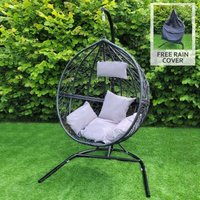 Hängesessel Polyrattan Hängekorb Hängestuhl Hängesitz Hängesessel Schaukel mit Gestell - Schwarz von MONSTER SHOP