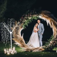 Monster Shop - Hochzeit Ballonbogen 200cm Moongate Weiß 2m & Trauerweide Weiß warmweiße LEDs Weidebaum Weide Hochzeit Hintergrund Dekor Blumen von MONSTER SHOP