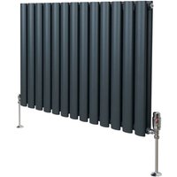 Monster-shop - Röhrenheizkörper Oval 600 x 780mm & Thermostatventile Horizontaler Heizkörper Matt Anthrazit Grau Kohlenstoffstahl Wohn- Badezimmer von MONSTER-SHOP