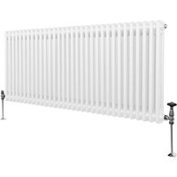 Monster-shop - Traditioneller 2-Spalten-Heizkörper 600 x 1462mm Horizontaler Wandheizkörper Glänzender Weiß Kohlenstoffstahl Wohn- Badezimmer Küche von MONSTER-SHOP