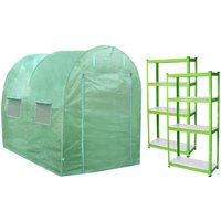 Polytunnel mit Folie und Regale Gewächshaus Treibhaus Tomatenhaus Pflanzenhaus Folientunnel 25mm 3m x 2m - Grün von MONSTER SHOP