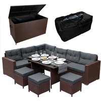 Rattan Eckgarnitur & Kissenbox Große 582L Auflagenbox Gartentruhe Braun von MONSTER SHOP
