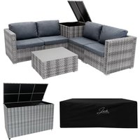 Rattan Gartenmöbel 6-teiliges Set Grau Sofa Tisch mit 2 Aufbewahrungsboxen von MONSTER SHOP