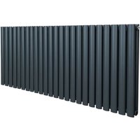 Röhrenheizkörper Oval 600 x 1440mm Horizontaler Wandheizkörper Paneelheizkörper Matt Anthrazit Grau Kohlenstoffstahl Wohn- Badezimmer Küche [Inkl. von MONSTER-SHOP
