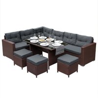 Sitzgruppe Lounge Gartenmöbel Sitzecke Rattan Polyrattan Gartengarnitur Braun Ecksofa Hocker Tisch mit Glasplatte UV-Schutz Wasserdicht Graue von MONSTER SHOP