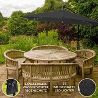 Sonnenschirm Ampelschirm mit led Beleuchtung Grau 3m 300cm Gartenschirm Kurbelschirm Garten 360 Drehung Wickelkurbel Kippfunktion 24 Solarbetrieb led von MONSTER SHOP