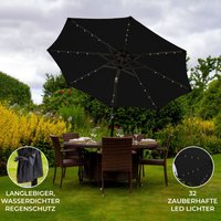 Sonnenschirm mit led Beleuchtung in Schwarz 2.7m 270cm Gartenschirm Kurbelschirm Garten 360 Drehung Wickelkurbel Kippfunktion 32 Solarbetrieb led von MONSTER SHOP