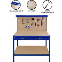 Monster Shop - Werktsich Werkbank Arbeitstisch Blau Werkstatt Lochwand Stecktafel Schublade led Licht diy Holzwerkbank Werkzeugbank von MONSTER SHOP