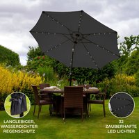 Monster Shop - Sonnenschirm mit led Beleuchtung in Grau 2.7m 270cm Gartenschirm Kurbelschirm Garten 360 Drehung Wickelkurbel Kippfunktion 32 von MONSTER SHOP