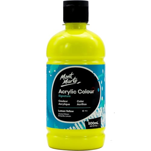Mont Marte Acrylfarbe Gelb – 500ml – Zitronengelb – Ideal für Acrylmalerei – Brillante Lichtechte Farbe mit großer Deckkraft von Mont Marte