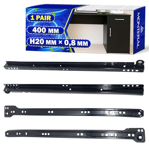 1 Paar Schubladenschienen 400mm H20 mm x 0,8 mm - Schwarz Shubladenauszug Haben eine Teilausdehnung von 313 mm - Garantie 10 Jahre - MONTERAL von MONTERAL