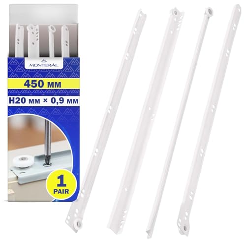 1 Paar Schubladenschienen 450mm H 20 x 0,9 mm - Weiße Shubladenauszug Haben eine Teilausdehnung von 363 mm - Garantie 10 Jahre - MONTERAL von MONTERAL