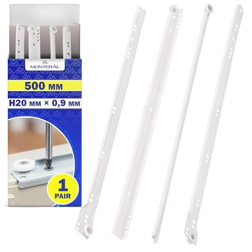 1 Paar Schubladenschienen 500mm H 20 x 0,9 mm - Weiße Shubladenauszug Haben eine Teilausdehnung von 413 mm - Garantie 10 Jahre - MONTERAL von MONTERAL