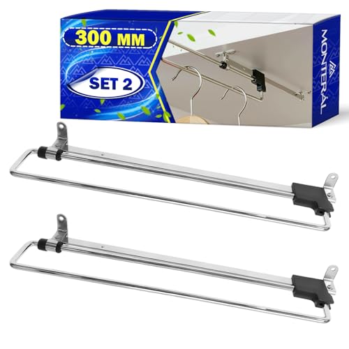 2 Stück Kleiderstange Ausziehbar Schrank 300 mm - Ausziehbare Kleiderstange aus Stahl Gefertigt Geeignet für Verschiedene Schränke Typen - Garantie 10 Jahre - MONTERAL von MONTERAL
