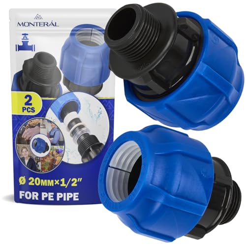 2 Stück Muffe Verschraubung Ø 20 mm x 1/2″ mit Außengewinde aus Polypropylen PP Fitting für die Verbindung von Polyethylen PE Rohr - MONTERAL 2 Stück Muffe Verschraubung Ø 20 mm x 1/2″ mit Außengewinde aus Polypropylen PP Fitting für die Verbindung von Polyethylen PE Rohr - MONTERAL von MONTERAL