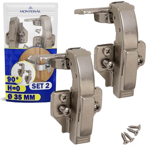 2 Stück Scharnier mit breitem Winkel für Möbel 90° mit 3D-Einstellung, Montageplatte H = 0, Montageloch Ø 35 mm, verzinkter Stahl und 4 Stück Euro-Schrauben. MONTERAL 2 Stück Scharnier mit breitem Winkel für Möbel 90° mit 3D-Einstellung, Montageplatte H = 0, Montageloch Ø 35 mm, verzinkter Stahl und 4 Stück Euro-Schrauben. MONTERAL von MONTERAL