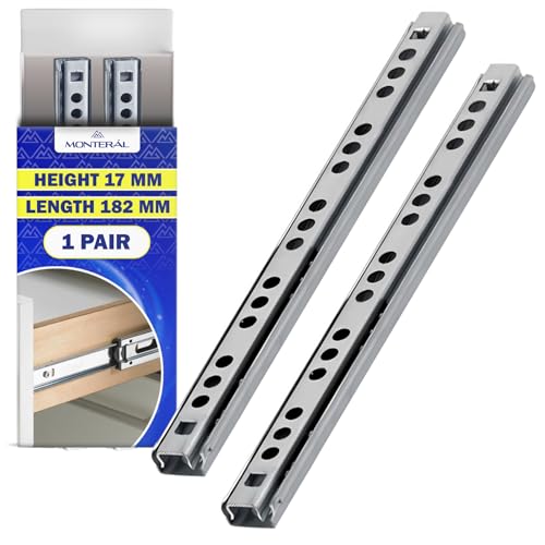 1 Paar Kugelgelagerte Schubladenschienen 182 mm x H 17 mm - Teleskopische Auszugsschienen Haben eine Teilausdehnung von 125 mm - Garantie 10 Jahre - MONTERAL von MONTERAL